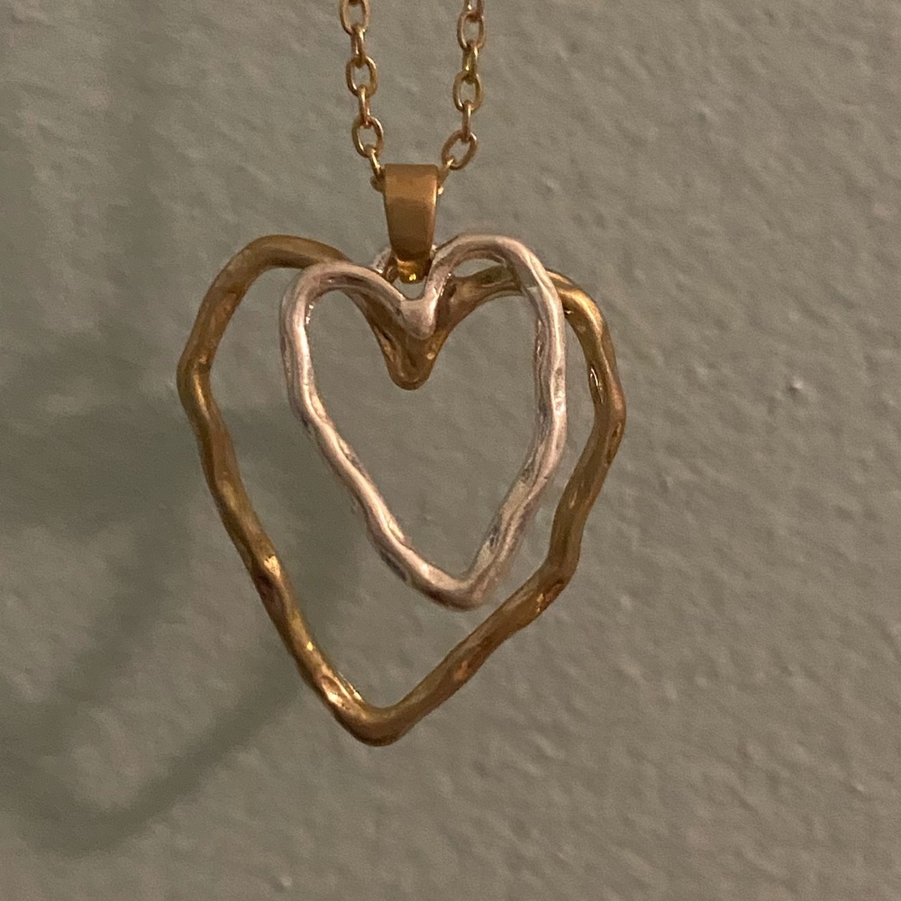 Mixed Metal Double Heart Necklace